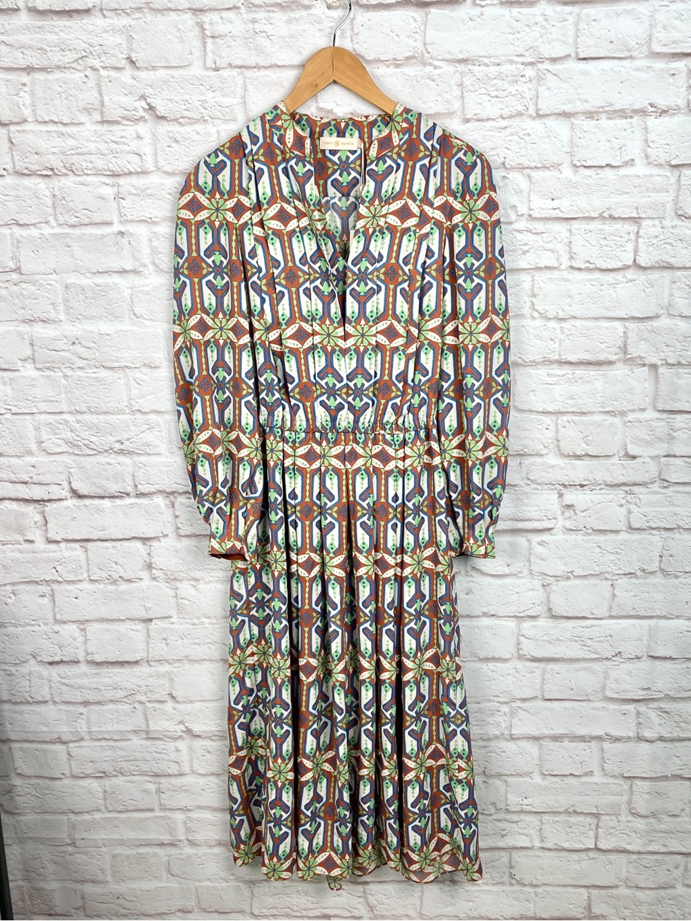Tory Burch Geometric Garden Maze Pleated Midi Shirt Dress Size 4 New!